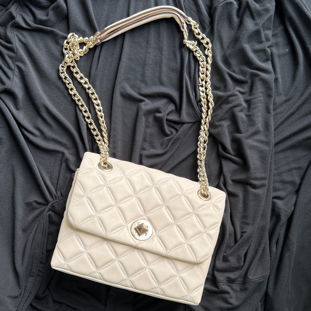 Natalia Kate Spade Cream Quilted Shoulder Bag with Gold Chain